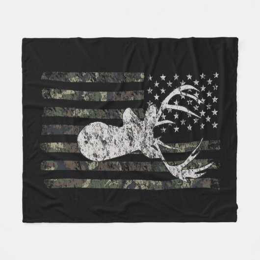Deer Hunting Camo American Flag  Fleecedecke (Vorderseite (Horizontal))