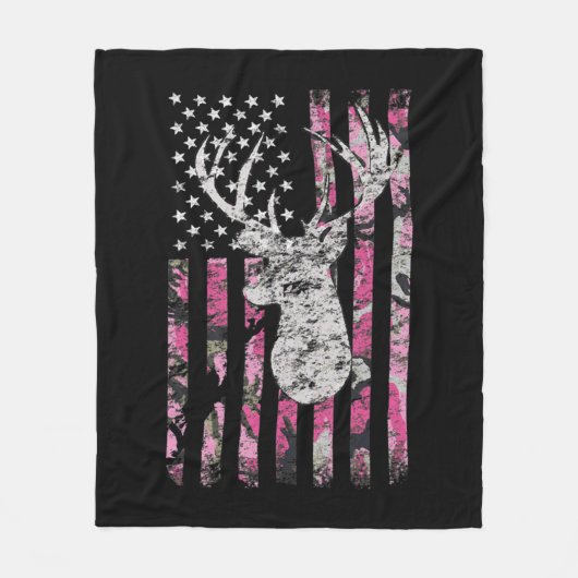 Deer Hunting Camo American Flag Pink Buck  Fleecedecke (Vorderseite)