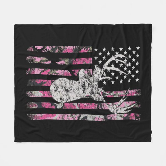 Deer Hunting Camo American Flag Pink Buck  Fleecedecke (Vorderseite (Horizontal))