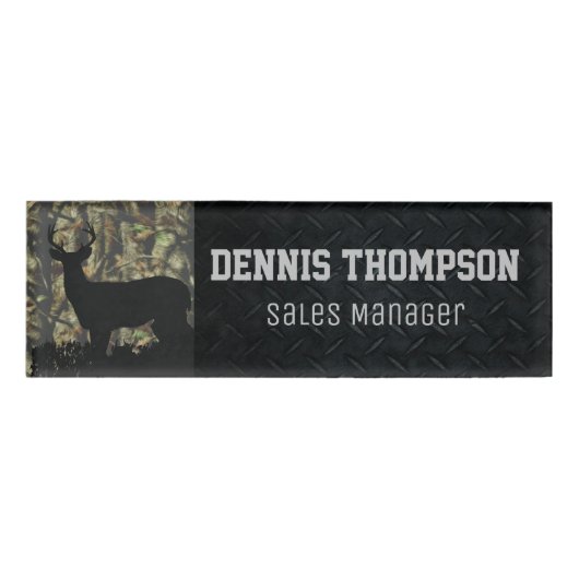 Deer Hunting Camo Office Job Title Diamond Plate Namenschild (Vorderseite)