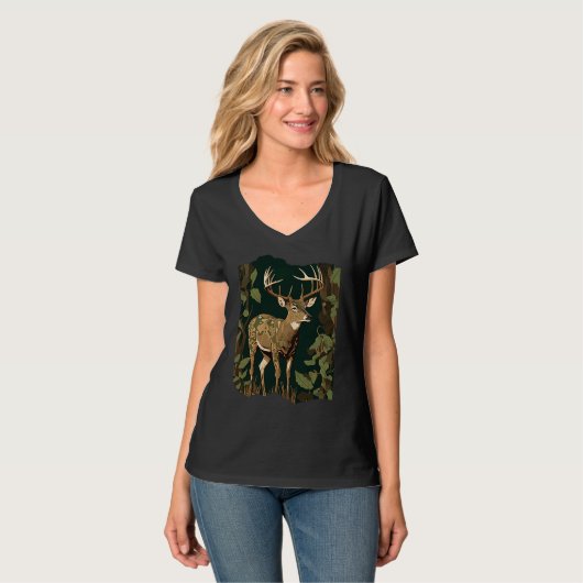Deer Hunting Green Brown Camo Camouflage Artwork   T-Shirt (Vorderseite Vollansicht)