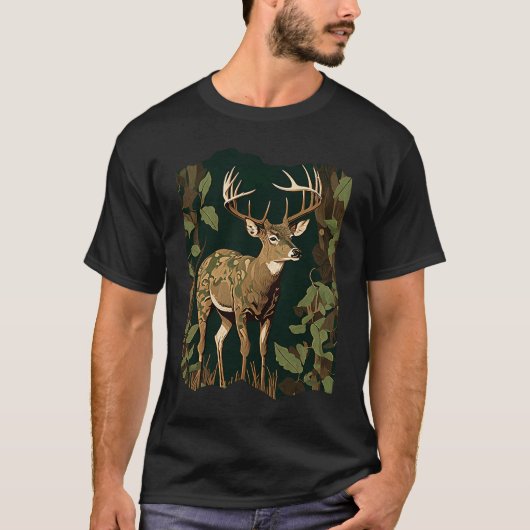 Deer Hunting Green Brown Camo Camouflage Artwork   T-Shirt (Vorderseite)