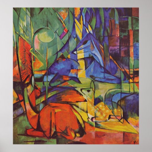 Deer in Forest von Franz Marc Poster (Vorne)