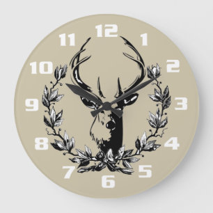 Deer in Laurel Leaves Große Wanduhr