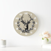 Deer in Laurel Leaves Große Wanduhr (Zuhause)