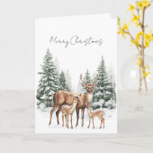 Deer in Snow Christmas Pine Trees Karte (Gelbe Blume)