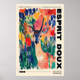 Deer in Wildflowers Art Print Colorful Animal Home Poster