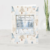 Deer in Window Christmas Trees Karte (Vorderseite)