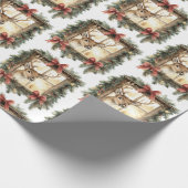 Deer in Window Red Bows Christmas Geschenkpapier (Ecke)