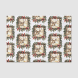 Deer in Window Red Bows Christmas Seidenpapier