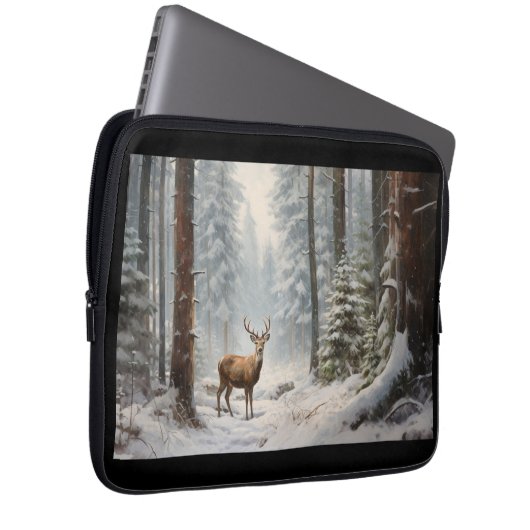 Deer In Winter Electronics Bag Laptopschutzhülle (Vorne Rechts)