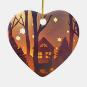 Deer in winter wood night time scene keramik ornament (Hinten)