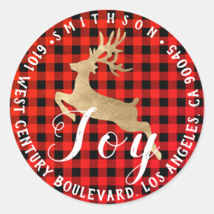 Deer Joy Red Gold Christmas Return UAWG Buffalo Runder Aufkleber