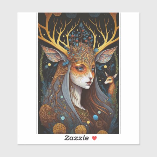 Deer Lady Fantasy Art Aufkleber (Blatt)
