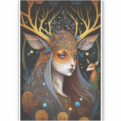 Deer Lady Fantasy Art Aufkleber (Vorderseite)