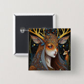 Deer Lady Fantasy Art Button (Vorne & Hinten)