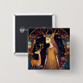 Deer Lady Fantasy Art Button (Vorne & Hinten)