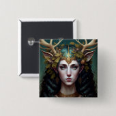 Deer Lady Fantasy Art Button (Vorne & Hinten)