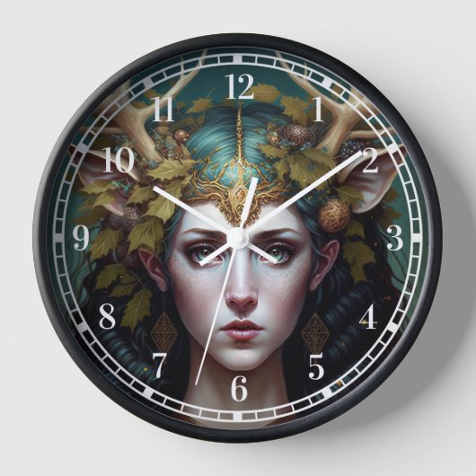 Deer Lady Fantasy Art Clock Uhr (Vorderseite)