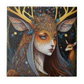 Deer Lady Fantasy Art Fliese (Vorderseite)