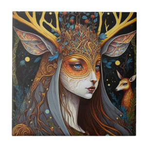 Deer Lady Fantasy Art Fliese
