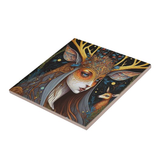 Deer Lady Fantasy Art Fliese (Seite)