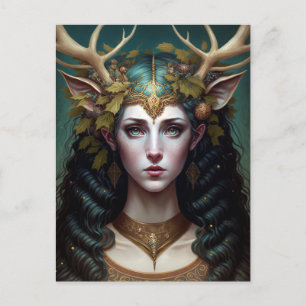 Deer Lady Fantasy Art Postcard Postkarte