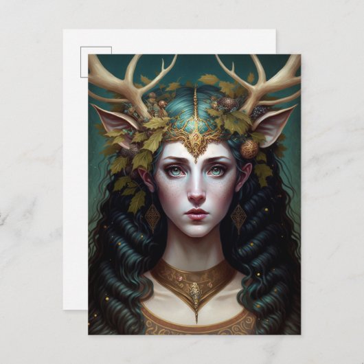 Deer Lady Fantasy Art Postcard Postkarte (Vorne/Hinten)