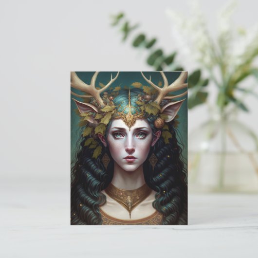 Deer Lady Fantasy Art Postcard Postkarte (Stehend Vorderseite)