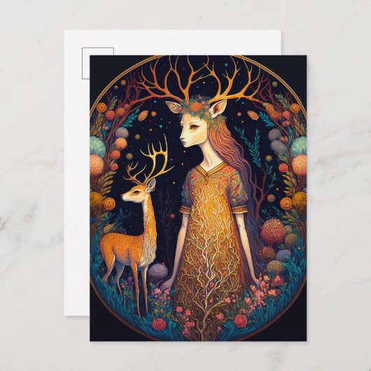 Deer Lady Fantasy Art Postcard Postkarte (Vorne/Hinten)