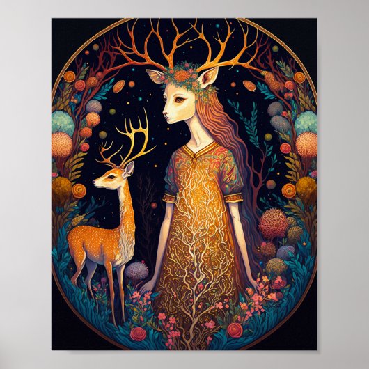 Deer Lady Fantasy Art Poster (Vorne)