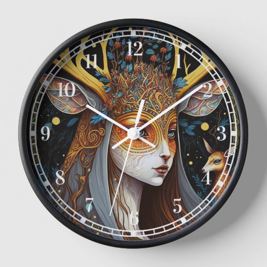 Deer Lady Fantasy Art Uhr (Vorderseite)