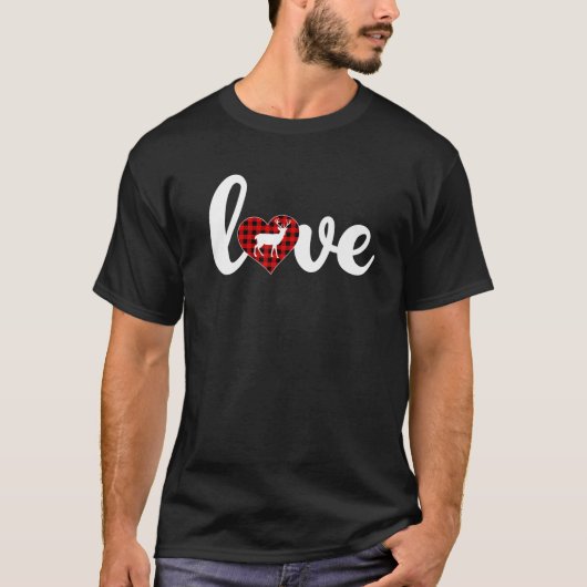 Deer Lover Buffalo Plaid Love Deer Valentine's Day T-Shirt (Vorderseite)