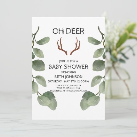 Deer Lumberjack Baby Shower Einladung (Stehend Vorderseite)