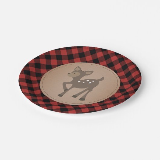 Deer Lumberjack Kariert Baby Dusche Pappteller (Schrägansicht)