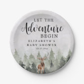 Deer Misty Pine Forest Adventure Baby Shower Pappteller (Vorderseite)