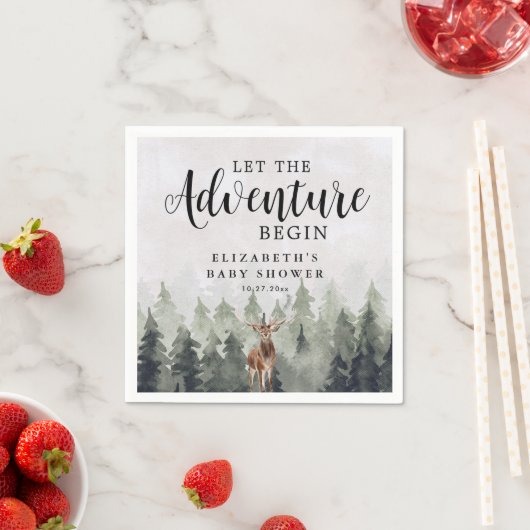 Deer Misty Pine Forest Adventure Baby Shower Serviette (Beispiel)