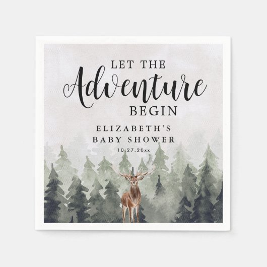 Deer Misty Pine Forest Adventure Baby Shower Serviette (Vorderseite)