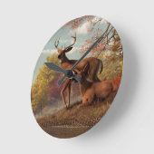 Deer on an Autumn Lakeshore Runde Wanduhr (Winkel)