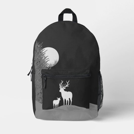 Deer on Moon Lit Hill Bedruckter Rucksack (Vorderseite)