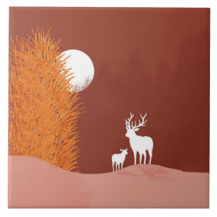 Deer on Moon Lit Hill Fliese