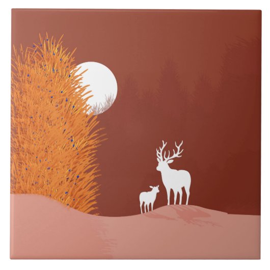 Deer on Moon Lit Hill Fliese (Vorderseite)