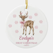 Deer Personalized Girl's First Christmas Keramik Ornament (Vorne)