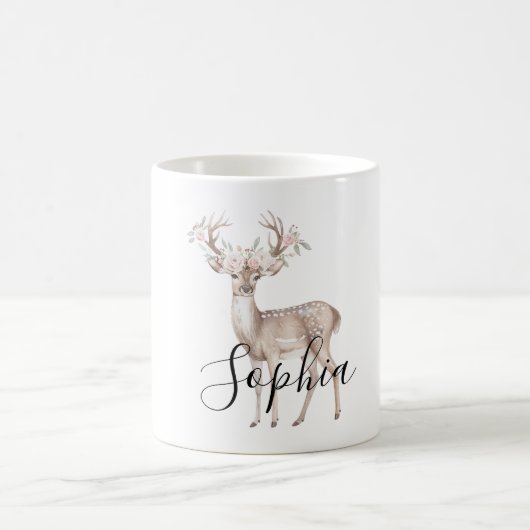 Deer Pink Flowers Kaffeetasse (Mittel)