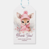 Deer Pink Hat Scarf WInter Wonderland Baby Party Geschenkanhänger (Rückseite)