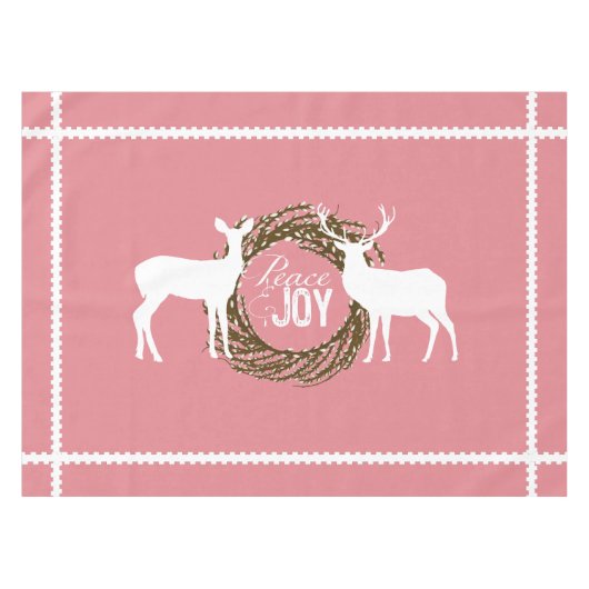 Deer Pink Peace Joy Wreath Tablecloth Tischdecke (Vorderseite (Horizontal))