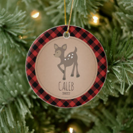 Deer Plaid Baby Cub First Christmas Keramik Ornament