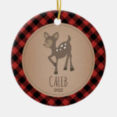 Deer Plaid Baby Cub First Christmas Keramik Ornament (Vorne)