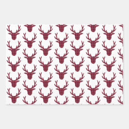 Deer Plaid Dark Red Burgundy Geschenkpapier Set