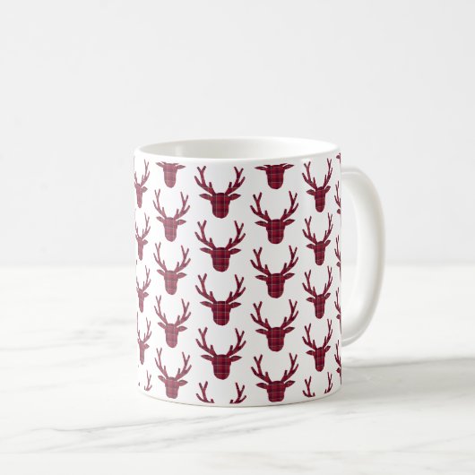 Deer Plaid Dark Red Burgundy Kaffeetasse (VorderseiteRechts)